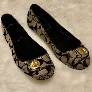 Coach Classic Fabric Flats and Gold Buckle Accent